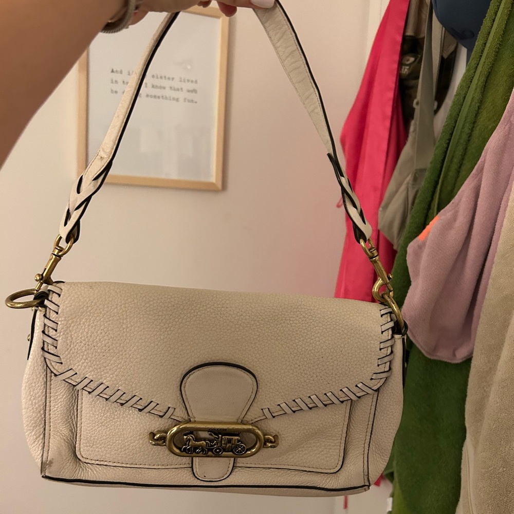Coach Off-White Leather Shoulder Bag with Gold Accents